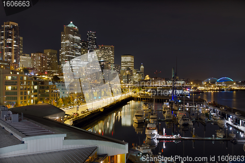 Image of Seattle Downtown Skyline Waterfront Marina