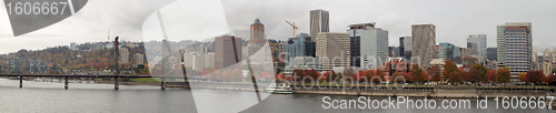 Image of Portland Oregon Downtown Waterfront City Skyline in Fall