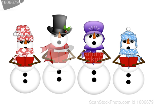 Image of Snowman Carolers Singing Christmas Songs Illustration