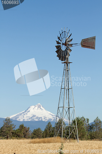 Image of Windmill with Mount Jefferson in Central Oregon