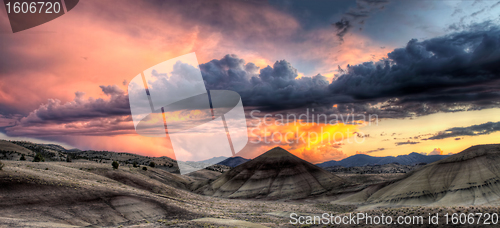 Image of Painted Hills in Oregon Panorama at Sunset