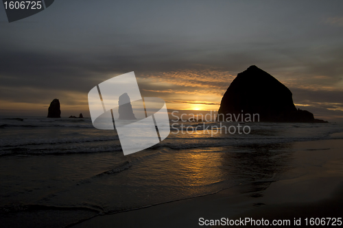 Image of Sunset over Haystack Rock in Cannon Beach