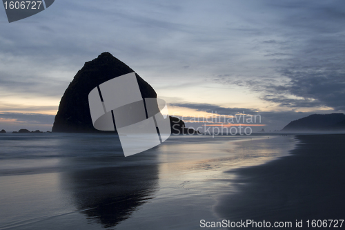 Image of Haystack Rock on Cannon Beach Oregon Evening