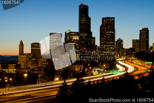 Image of Seattle Downtown Skyline Evening View