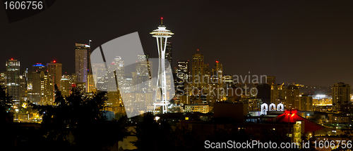 Image of Seattle Downtown Skyline Evening Panorama