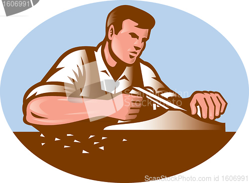 Image of Carpenter Working With Smooth Plane Retro