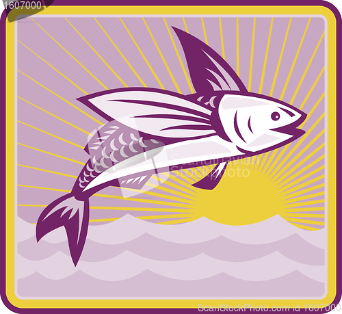 Image of Flying Fish At Sea Oceam Square Retro