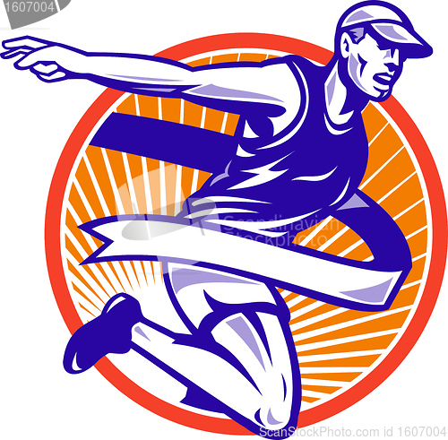 Image of Male Marathon Runner Running Retro Woodcut