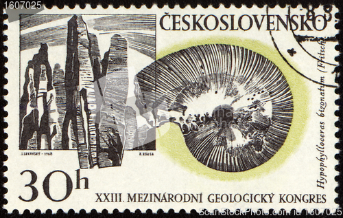 Image of Mountains and fossil on post stamp