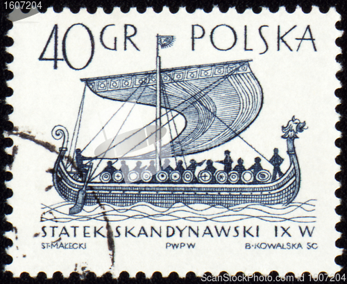 Image of Scandinavian ship on post stamp