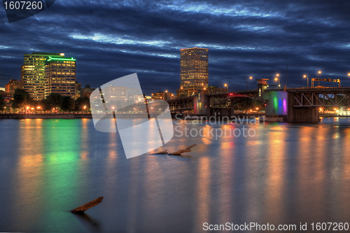 Image of Morrison Bridge over Willamette River Portland Oregon