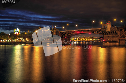 Image of Burnside Bridge across Willamette River Portland Oregon