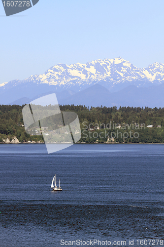 Image of Sailing on Puget Sound with Olympic Peninsula View