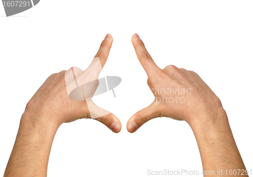 Image of Hand measuring over white background