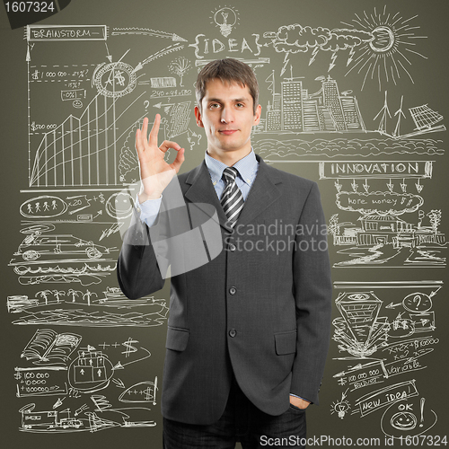 Image of businessman shows OK