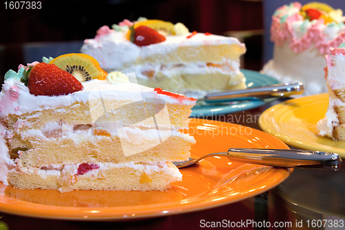 Image of Happy Birthday Cake with Fresh and Canned Fruits