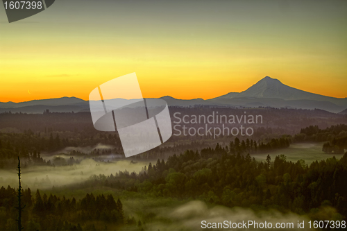 Image of Sunrise Over Mount Hood One Foggy Morning