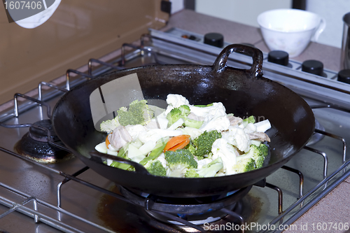 Image of Stir Fry Vegetable and Pork in Asian Wok