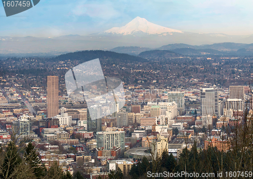 Image of Portland Oregon Downtown Cityscape and Mt Hood