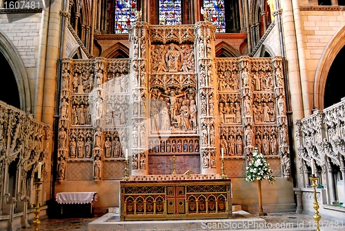 Image of Carved Altar and Stained Glass