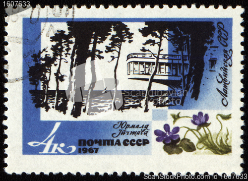 Image of Resort of Jurmala in Latvia on post stamp