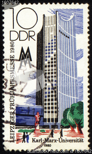 Image of Karl Marx University on post stamp