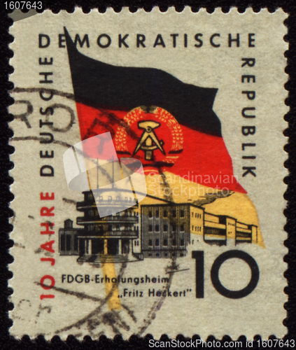 Image of State flag of GDR (East Germany) on post stamp