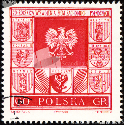Image of Arms of cities in Poland on post stamp