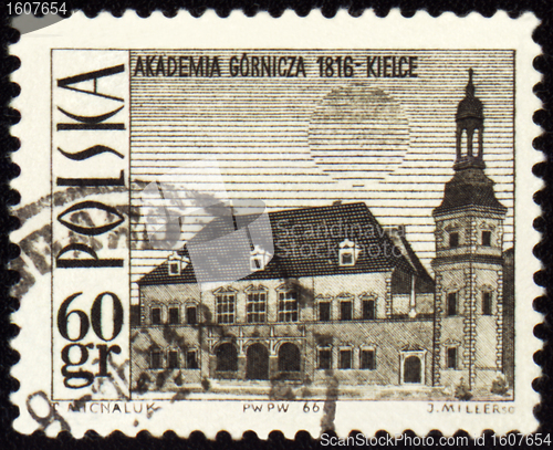 Image of Mining Academy in Kielce on post stamp