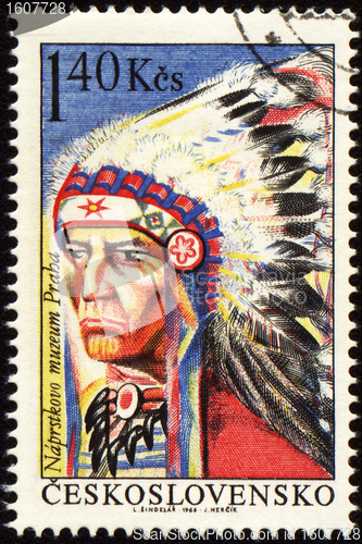 Image of Portrait of injun chieftain on post stamp