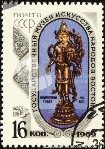 Image of Statuette of Bodhisattva on post stamp