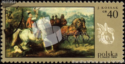 Image of Canvas of Polish artist J.Kossak on post stamp