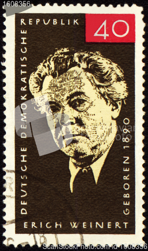 Image of German poet Erich Weinert on post stamp