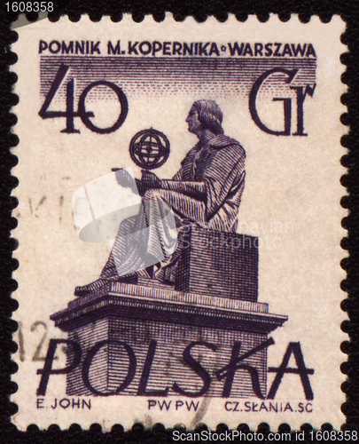 Image of Polish astronomer Mikolas Kopernik on post stamp