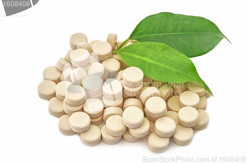 Image of Tablets medicine bio natural on white background