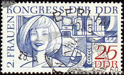 Image of Portrait of young woman on post stamp
