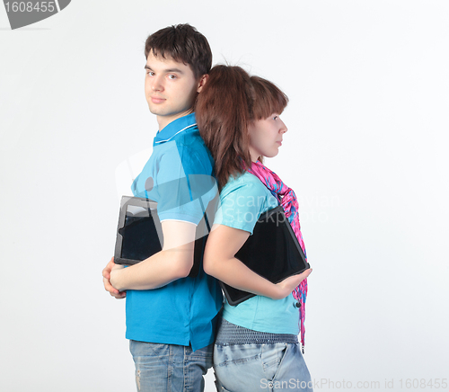 Image of A young couple with a Tablet PC