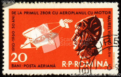 Image of First airplane by Aurel Vlaicu on post stamp