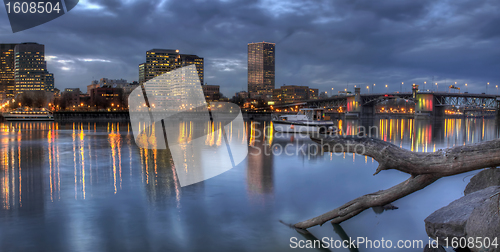 Image of Portland Oregon Waterfront Skyline with Morrison Bridge