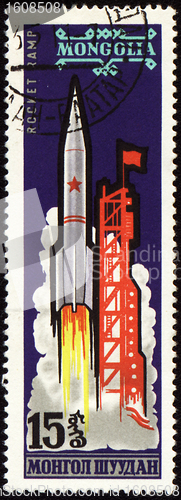 Image of Rocket start on Mongolian post stamp