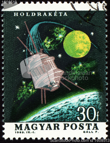 Image of Flight of moon spaceship on post stamp