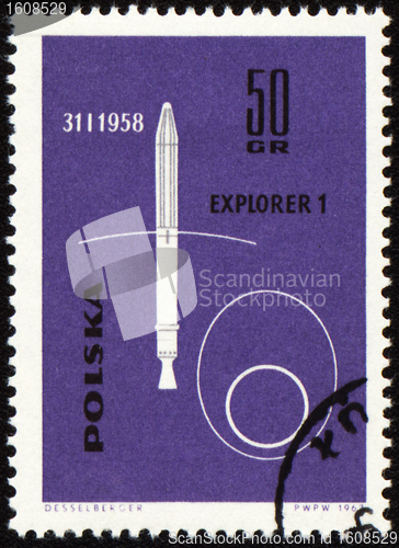 Image of American spaceship Explorer-1 on post stamp