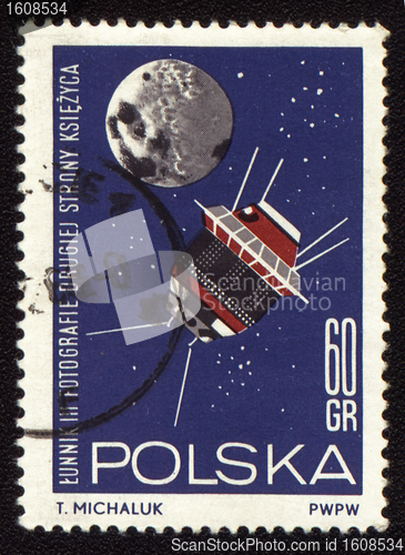Image of Postage stamp from Poland with soviet spaceship Luna-3