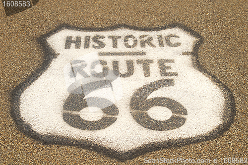 Image of Route 66 sign on pavement