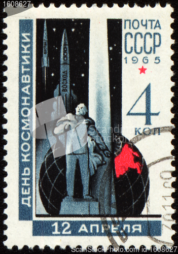 Image of Russian scientist Tsiolkovsky on post stamp