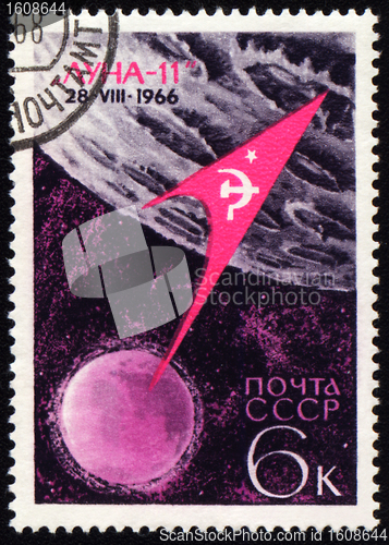 Image of Flight of soviet automatic spaceship "Luna-11" on post stamp