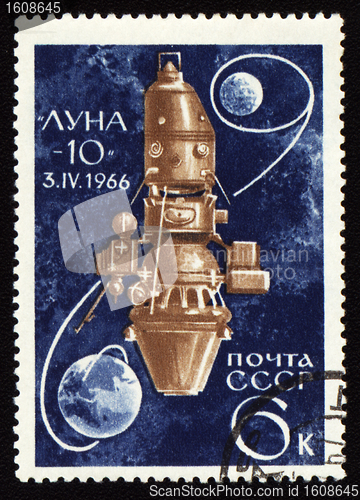 Image of Postage stamp with soviet spaceship Luna-10