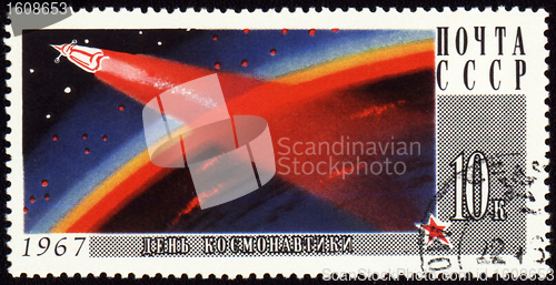 Image of Cosmonauts Day on post stamp