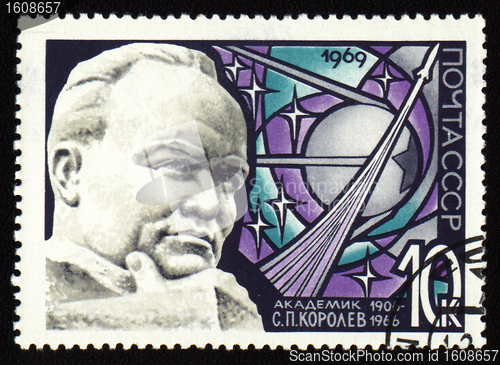 Image of Postage stamp from USSR with russian academician Sergey Korolev