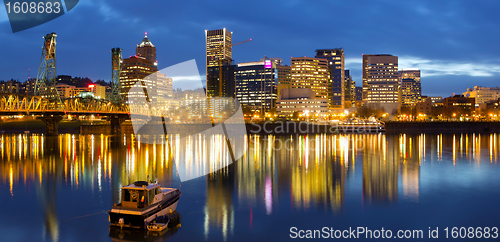 Image of Portland Oregon Downtown Waterfront at Blue Hour